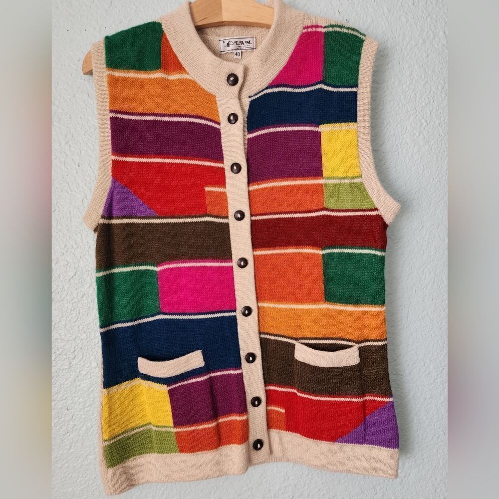 LAM Alpaca Colorful Multicolor Cardigan Vest